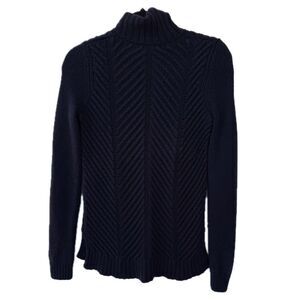 Vince Mock Neck Navy Blue Yak Wool Cable Knit Sweater XXS